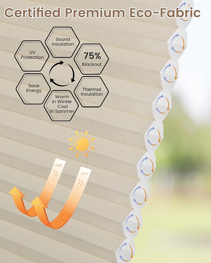 Kincmo Motorized Cellular Shades, Custom Motorized Blinds with Remote, Cordless Smart Electric Honeycomb Blinds Work with Apple HomeKit, Alexa, Google (75%-Blackout-Single-Cell Beige)