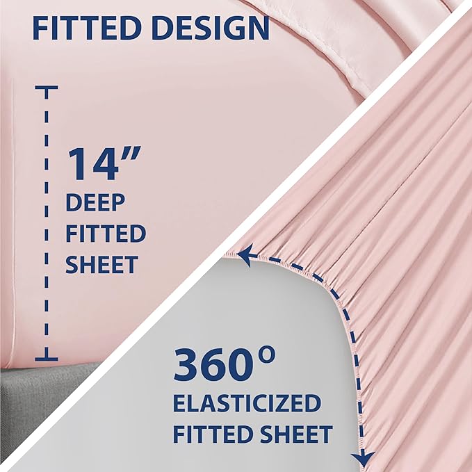 Swift Home Smart Sheets, Ultra Soft Brushed Microfiber 3-Piece Sheet Set, Fitted Bed Sheet with Side Storage Pockets – Blush, Twin