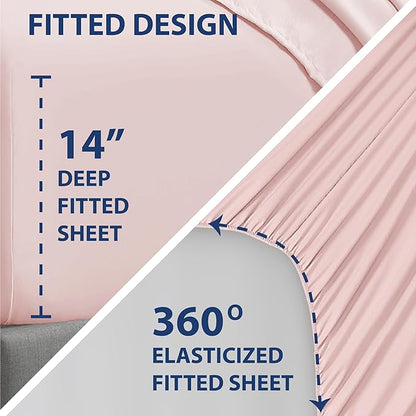 Swift Home Smart Sheets, Ultra Soft Brushed Microfiber 3-Piece Sheet Set, Fitted Bed Sheet with Side Storage Pockets – Blush, Twin