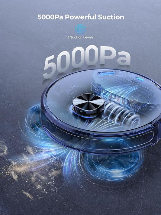 Robot Vacuum and Mop Combo, 5000Pa Robotic Vacuum with Self Emptying Dock for 60 Days, Smart Lidar Navigation Robot Vacuum Cleaner, Mapping, APP/Voice Control for Per Hair, Hard Floor and Carpet