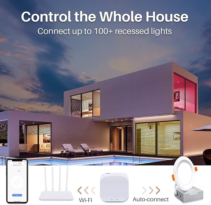 Smart LED Recessed Lighting 6 Inch, IC Rated & ETL Certified Recessed Ceiling Light, RGB & Cool & Warm White Dimmable Color Changing Downlight Work with Alexa/Google, Sync to Music, 1200Lumen,6 Pack | RGBWW Color Changing;Dimmable;Alexa Control,Sync to...