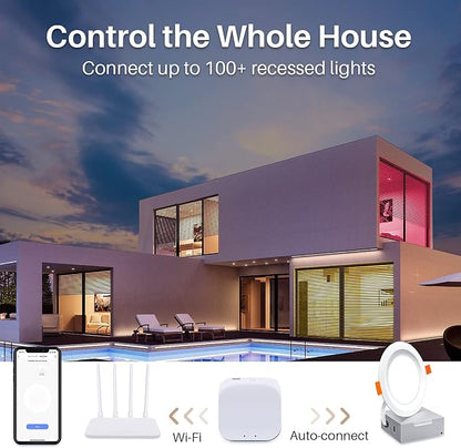 Smart LED Recessed Lighting 6 Inch, IC Rated & ETL Certified Recessed Ceiling Light, RGB & Cool & Warm White Dimmable Color Changing Downlight Work with Alexa/Google, Sync to Music, 1200Lumen,6 Pack | RGBWW Color Changing;Dimmable;Alexa Control,Sync to...