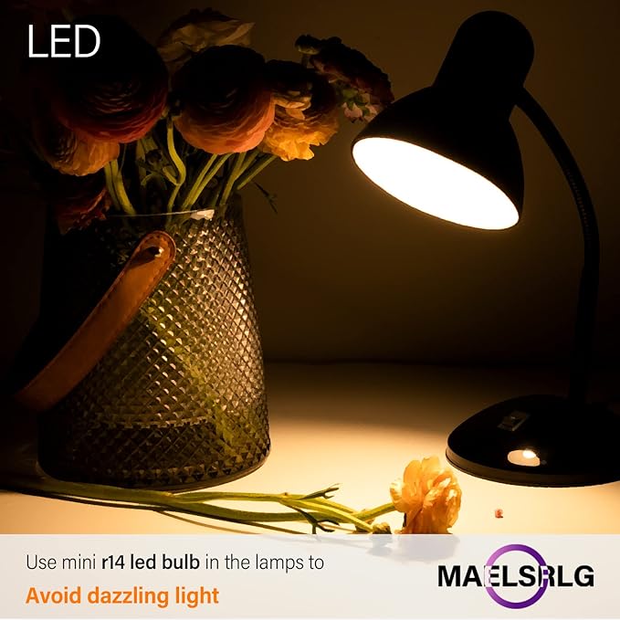 Maelsrlg R14 LED Bulb 4W(40W Equivalent) Mini Reflector Flood Light Bulbs 2700K Soft White, Curio Cabinet Light Bulb, Non-Dimmable, E26 Base Short Light Bulbs, 4-Pack