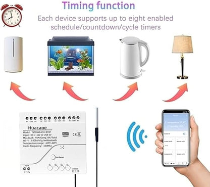 Tuya WiFi Smart Temperature Sensor Controller,4CH 7-32V Relay Switch, Remote Voice Control, APP Remote Control, Dry Contact, Real-Time Monitoring, Compatible with Alexa and Google Home