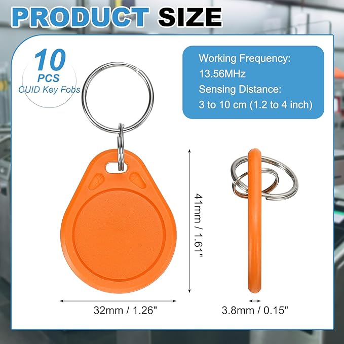 PATIKIL 10 Pcs 13.56MHz CUID Writable Rewritable Smart Key Fobs, Clone IC Key Fob Tags Blank Smart Card Key Classic 1K for Entry Access Control System, Deep Orange