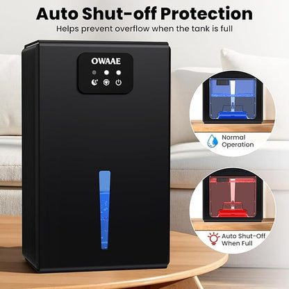 Dehumidifier, 1000 sq.ft Quiet Dehumidifiers for Home Bedroom Bathroom Basement with 95oz Water Tank, Sleep Mode, Auto Shut-Off 7 Colors LED Light, Black