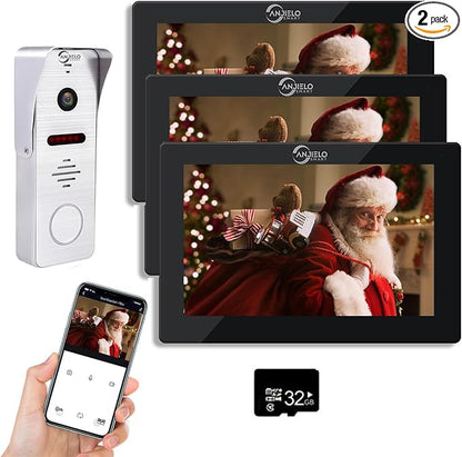 Wired Video Apartment Doorbell Intercom with 1080P HD Camera,7 Inch Touch Monitor System,Motion Detect,TUYA WiFi Smart Home Video Intercom Door Phone Kits for Villa (1 doorbell+3 Monitor)