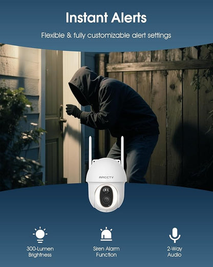 ARCCTV 4G LTE Cellular Security Camera Outdoor, Wireless Solar Powered, no WiFi, SIM Card Included, 4MP Color Night Vision, 360° Pan-Tilt, Local/Cloud Storage