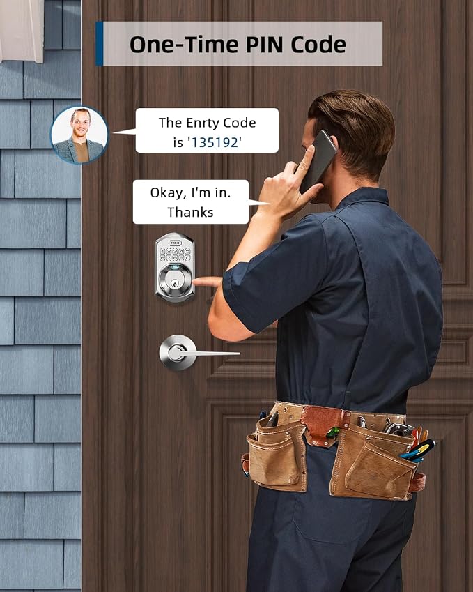 TEEHO TE002L Fingerprint Door Lock with 2 Lever Handles, Keyless Entry Deadbolt with Handle Set, Electronic Keypad Deadbolt for Front Door, Auto Lock and 1 Touch Locking, Satin Nickel