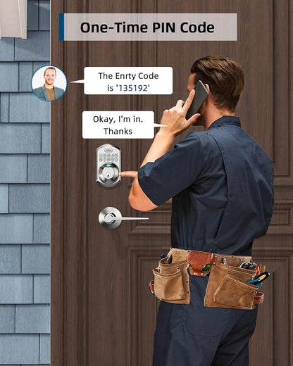 TEEHO TE002L Fingerprint Door Lock with 2 Lever Handles, Keyless Entry Deadbolt with Handle Set, Electronic Keypad Deadbolt for Front Door, Auto Lock and 1 Touch Locking, Satin Nickel
