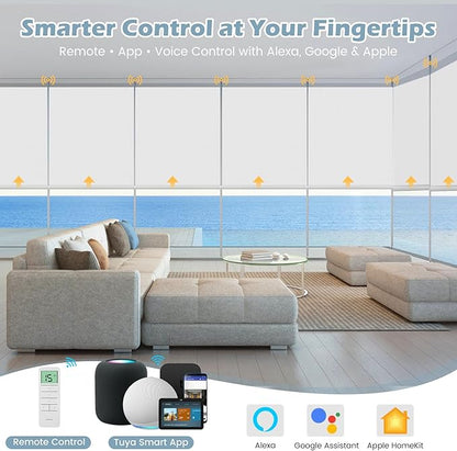 Motorized Blinds with Remote, Smart Electric Roller Shade, Automatic 100% Blackout Window Blinds, App & Voice Control, Smart Home Compatible, 24 Color Options (Blinds Custom)