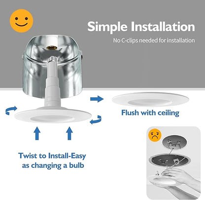 Jolux 4-Pack 5/6" Retrofit LED Recessed Lighting,60W,5000K Daylight,800 Lumens,Dimmable,Led Replacement can Lights,Simple Installation Adjustable Retrofit Downlight,ETL,E26 Base,Bevel Trim