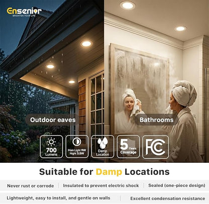 Ensenior 12 Pack 4 Inch 5CCT LED Can Lights with Night Light, Retrofit Led Recessed Lighting, Dimmable, 7W 120V, 700LM, IC Rated - FCC