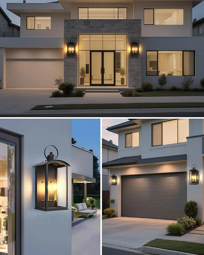 19.7IN Outdoor Wall Light Fixtures, Dusk to Dawn Exterior Lanterns Waterproof, Large Porch Sconces Wall Mounted Lighting, Modern Matte Black Front Open Window Wall Lamps for Yard, Patio