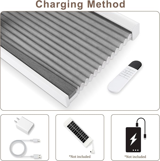 Godark Motorized Light Filtering Cellular Shades Compatible with Alexa/Google Home Electric Blinds Smart Honeycomb Shades for Windows Automatic Blinds with Remote Custom Size-Light Grey