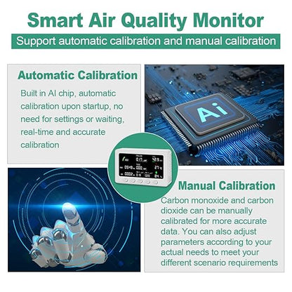 10 in 1 Air Quality Monitor Indoor,with WiFi and APP,7" Display,Detector for CO2，Pollen,Noise,Decibel Meter,TVOC,PM1.0,PM2.5,AQI,Temp and Humid,Air Quality Meters for Home,Office (White)
