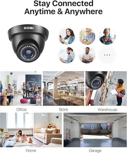 ZOSI 5MP Lite Home Security Camera System,8CH H.265+ CCTV DVR,8pcs 1080P 1920TVL Weatherproof Surveillance Cameras,80ft Night Vision,Motion Alert,Remote Access for 24/7 Recording.