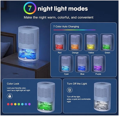 Small Dehumidifier for Bedroom up to 1000 Sq.Ft with Drain Hose, 68 OZ, Auto Shut-Off, Mini Dehumidifier with 7 Color ambient Lights for Bathroom, Basement, Closet, Garage, RV