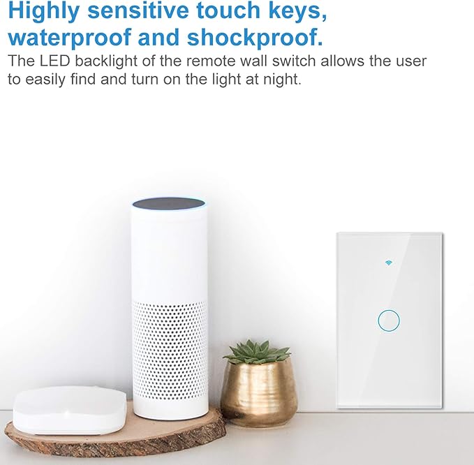Wi-Fi Wall Switch, WiFi Remote Control Switch WiFi Touch Screen Switch Single Circle for Alexa for 1‑Way AC 90‑250V (White)
