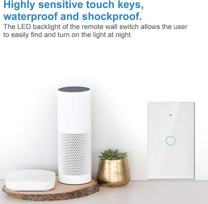 Wi-Fi Wall Switch, WiFi Remote Control Switch WiFi Touch Screen Switch Single Circle for Alexa for 1‑Way AC 90‑250V (White)