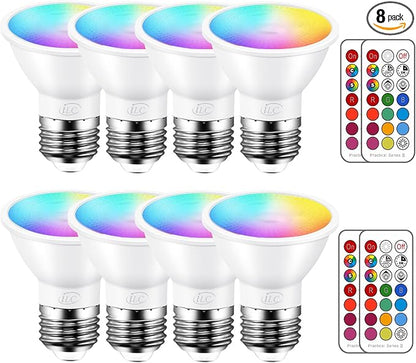 ILC Par16 LED Light Bulbs 40 Watt Equivalent Color Changing E26 Screw Beam Angel 45°, 12 Colors Dimmable Warm White 2700K RGB LED Spot Light Bulb with 5W Remote Control,(Pack of 8)
