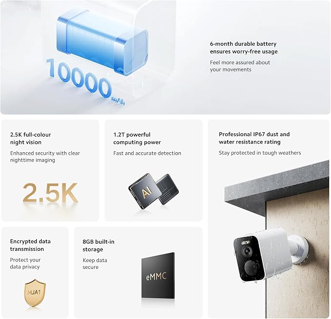 XIAOMI Outdoor Camera BW500: 2.5K Battery Security Camera Wireless with Color Night Vision, Optional Solar Panel, IP67 Weatherproof, 136° Wide View Home