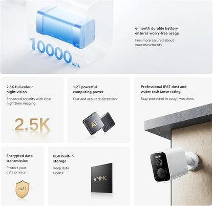 XIAOMI Outdoor Camera BW500: 2.5K Battery Security Camera Wireless with Color Night Vision, Optional Solar Panel, IP67 Weatherproof, 136° Wide View Home