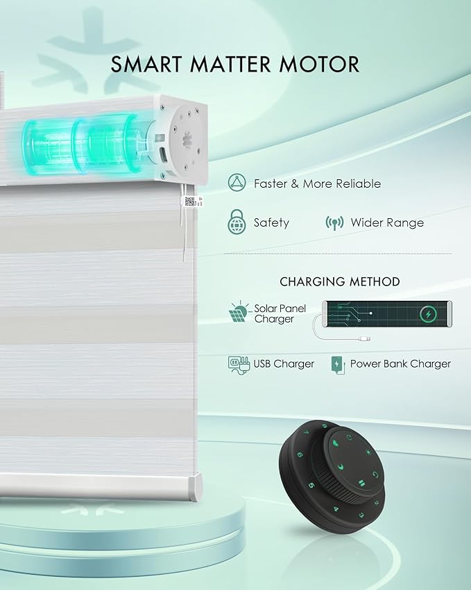 Yoolax Motorized Matter Zebra Blinds Compatible with Alexa, Google Home, Apple HomeKit, Room Darkening Smart Blinds, Privacy Light Control Horizontal Window Blind for Home (75% Shading Layer White)