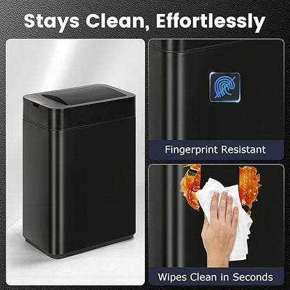 SYNCVIBE Sensor Trash Can with Butterfly Lid 2.6 Gallon Rectangular Automatic Garbage Can, Stainless Steel Trash Bin, Slim Waterproof Wastebaskets with Lid Soft Close for Under Counter, Black