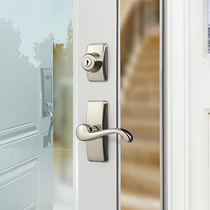 Ideal Security GL Door Lever Set with Keyed Deadbolt Lock for Storm and Screen Doors, Satin Nickel (4-Piece Set)