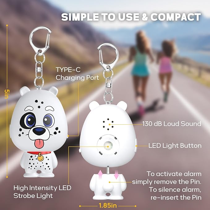 Rechargeable Personal Alarm for Women – 130dB Loud Emergency Alarm Keychain with Strobe Light, Self-Defense Safety Alarm with Low Battery Alert for Women, Kids & Seniors