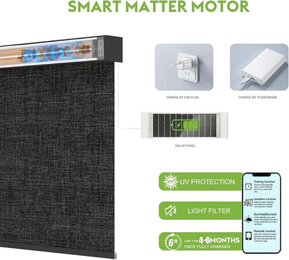 Motorized Blinds with Remote，100% Blackout Smart Blinds Motorized Roller Shades Compatible with Alexa Automatic Blinds for Windows Electric Window Blinds Customized Size Dark Gray Mist