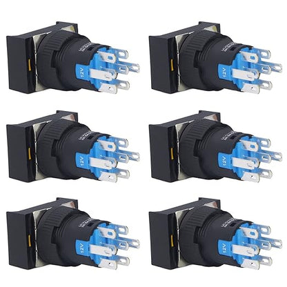 25Pcs Micro Squares Push Button Switch 16mm 12V Self Locking with Light ABS Brass for Automation Equipment DIY Electrical Installation (Yellow)