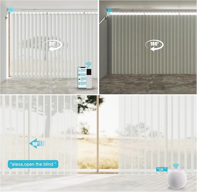 Motorized Sheer Vertical Blinds Work with Alex Google Home, Light Filtering Smart Vertical Blind Sliding Door Blinds Remote Control Blinds for Sliding Glass Door Customize(Elegant White)