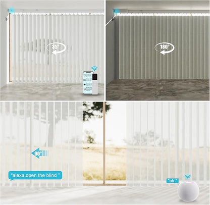 Motorized Sheer Vertical Blinds Work with Alex Google Home, Light Filtering Smart Vertical Blind Sliding Door Blinds Remote Control Blinds for Sliding Glass Door Customize(Elegant White)