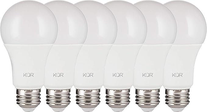 KOR 6 Pack A19 LED Light Bulb, 100W Equivalent, 5000K Bright White, 1500 Lumens, Efficient 15 Watt Replacement Bulbs with E26 Standard Base, 10000 Long Life Hours, Non-Dimmable, 80+ CRI, UL Listed