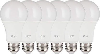 KOR 6 Pack A19 LED Light Bulb, 100W Equivalent, 5000K Bright White, 1500 Lumens, Efficient 15 Watt Replacement Bulbs with E26 Standard Base, 10000 Long Life Hours, Non-Dimmable, 80+ CRI, UL Listed