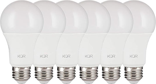KOR 6 Pack A19 LED Light Bulb, 100W Equivalent, 5000K Bright White, 1500 Lumens, Efficient 15 Watt Replacement Bulbs with E26 Standard Base, 10000 Long Life Hours, Non-Dimmable, 80+ CRI, UL Listed