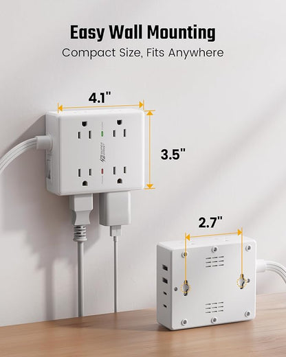 20Ft Long Extension Cord, Flat Plug Power Strip with 8 Outlets & 4 USB Ports (2 USB C), Wall Mountable Surge Protector, Desk Charging Station for Home Office, College Dorm Room Essentials