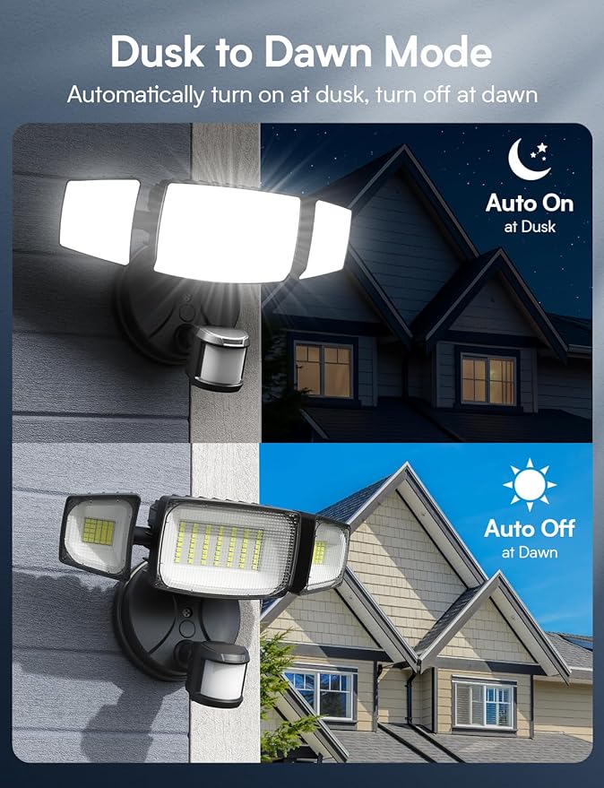 Olafus 80W Motion Sensor Outdoor Lights, 8000LM Hardwired Motion Flood Light Dusk to Dawn, IP65 Waterproof LED Security Floodlights, 6500K Motion Detector Lights for Outside, Black