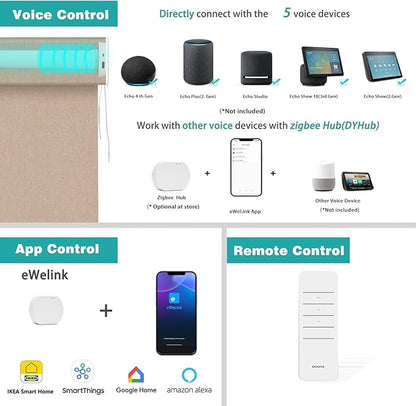 Changshade Smart Roller Shade with Remote Control Blackout Automatic Window Shades for Home Custom Size Motorized Blinds for Windows Work with Alexa,Google Home,Apple Homekit, Khaki Brown