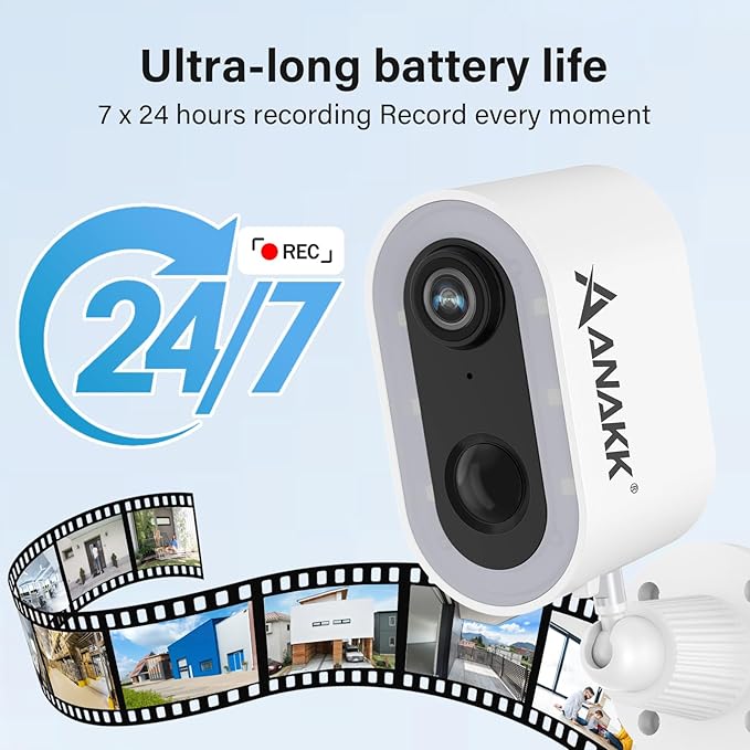 Solar Security Cameras System Wireless Outdoor, 1 Camera Home Surveillance, Color Night Vision, 24/7 Recording, Motion Detection, Weatherproof
