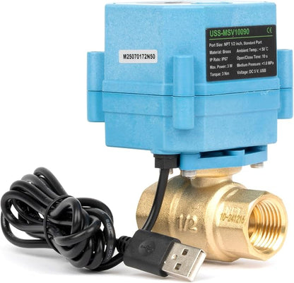 Motorized Ball Valve 1/2 in NPT U.S. Solid WiFi Smart 2-Way Brass Electric Valve USB Powered LED Indicator Remote On/Off for Water and Irrigation