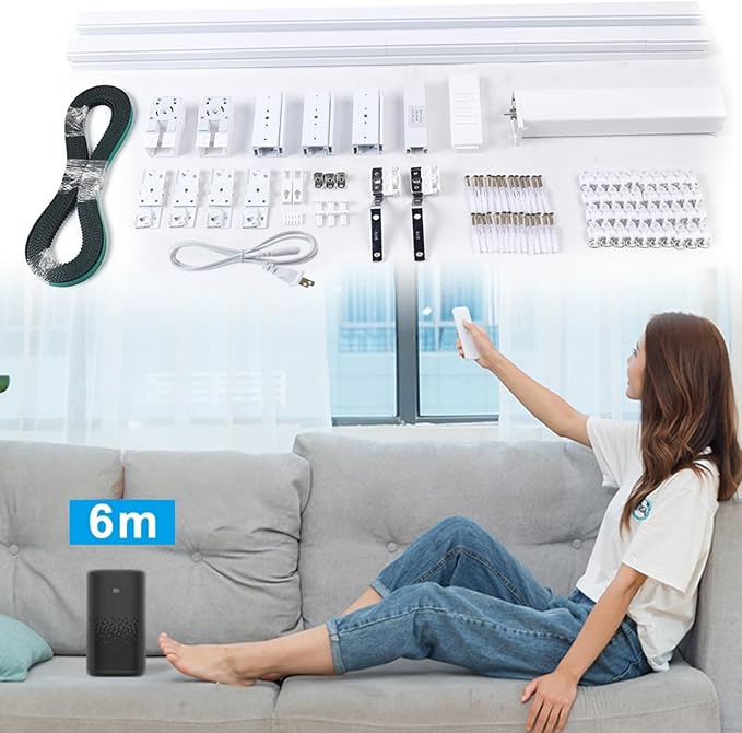 Electric Curtain Track Set, 19.69ft Retractable Motorized Curtains Track, Automatic Curtain Opener with Smart/Manual Control, Smart Curtains System for Straight Windows