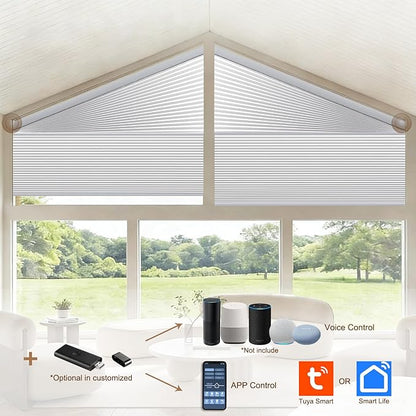 Godark Smart Angled Customized Blackout Honeycomb Blinds Suitable for Trapezoidal/Triangular/Polygonal Windows Motorized Cellular Shades Compatible with Alexa/Google Home/Tuya APP-White