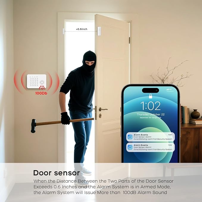 PGST Home Alarm System with 2K HD Camera for Apartment,Kids Safety,Office | WiFi+GSM/4G,8Contact Sensor+2 Motion Sensor,No Monthly Fees,No Pairing Required,Quick Installation with Instant App Alerts