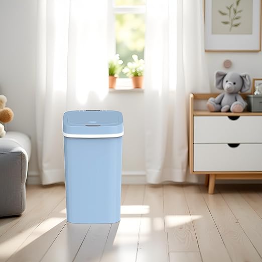 15L Smart Diaper Pail with Motion Sensor Lid | Touchless Hands-Free Baby Diaper Trash Can | Double Locking Seal | Slim Space-Saving Design | Quiet & Durable (Baby Blue)