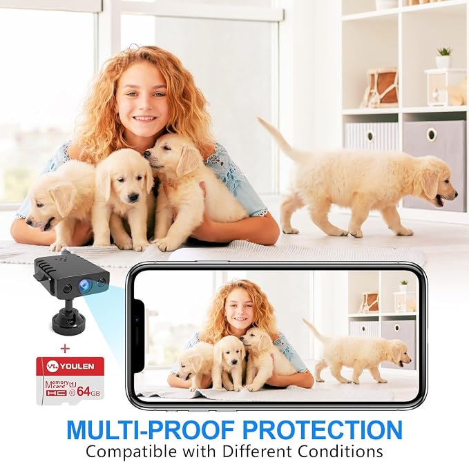 【Free 64G】 Smallest Wireless Battery Camera,HD1080P Security Camera,Baby Monitor Nanny Cam with Video Recording Live Feed Night Vision,Motion Detection,Cloud Storage for Security with iOS Android