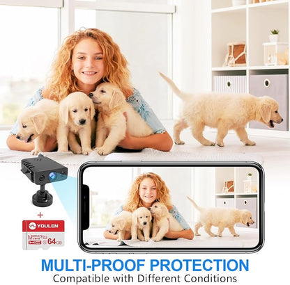 【Free 64G】 Smallest Wireless Battery Camera,HD1080P Security Camera,Baby Monitor Nanny Cam with Video Recording Live Feed Night Vision,Motion Detection,Cloud Storage for Security with iOS Android