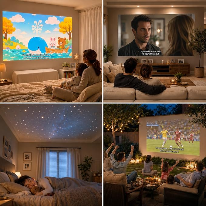 【Officially-Licensed APP & Native 1080P】Thinnest 1.81" Smart Mini Projector Lens LHD with WiFi and Bluetooth, Auto Focus & Keystone Portable Outdoor Projector, VOPLLS 4K Home Movie Projector Lens